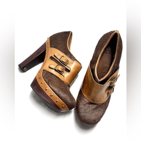 UGG Booties Illana Calf Hair Brown Platform Heels Buckle 1001614 - Size 7 - Picture 7 of 11